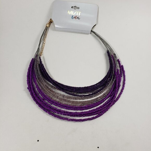 MIXIT Layered Beaded Necklace 20" Luxe Purple, Silver Festival Statement Jewelry - Picture 8 of 11